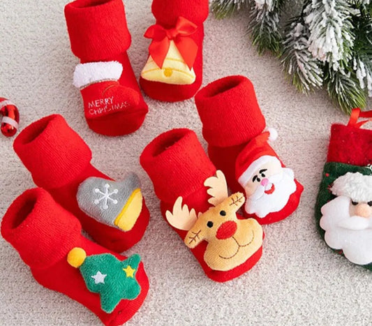 Non-slip Cotton Kids Socks - Christmas Print 