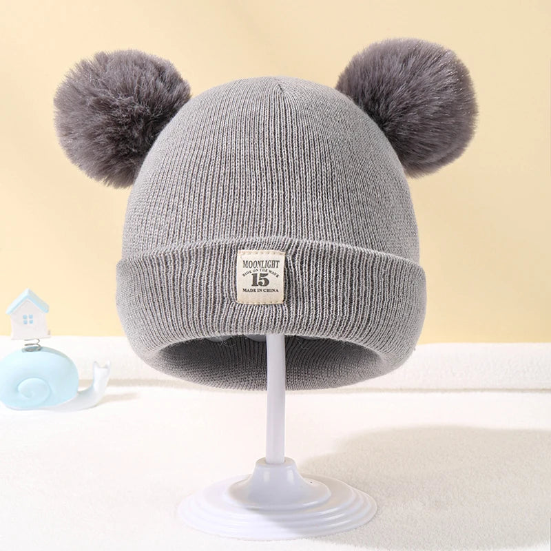 Warm Knitted Baby Beanie with Pom