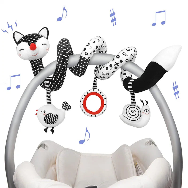 Black & White Baby Spiral Plush Toys: Stroller, Car Seat, Hanging Rattle, Crib Mobile Sensory