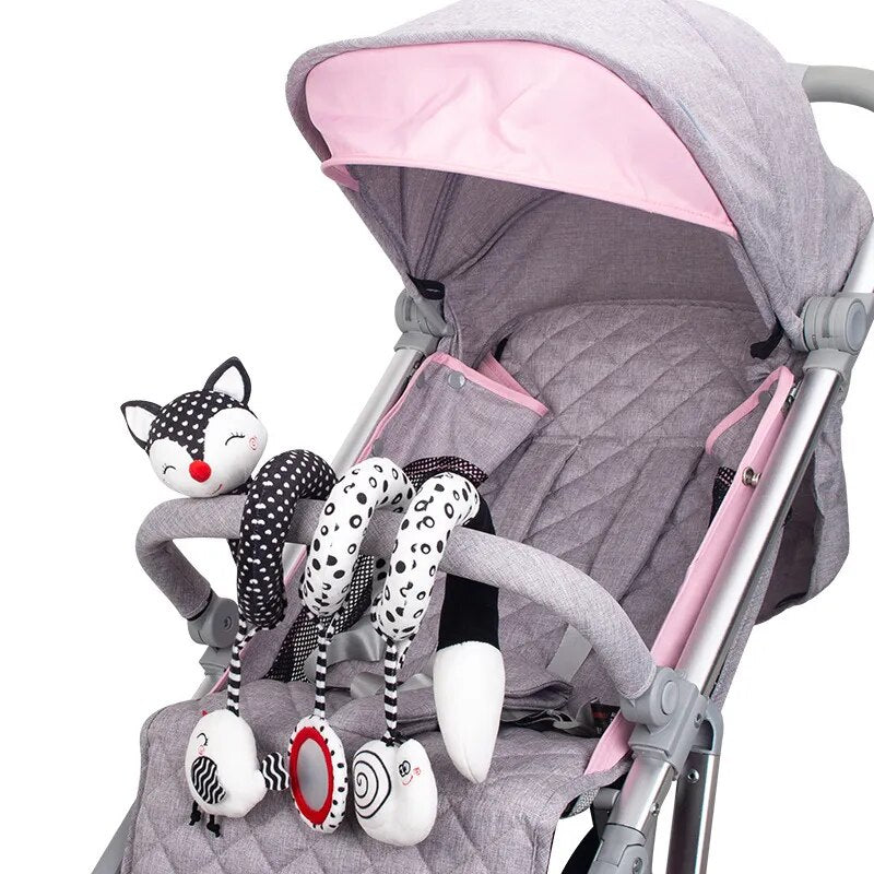 Black & White Baby Spiral Plush Toys: Stroller, Car Seat, Hanging Rattle, Crib Mobile Sensory