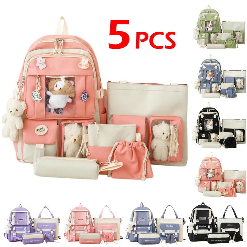 5Pc Harajuku Kawaii School & Laptop Bag Set