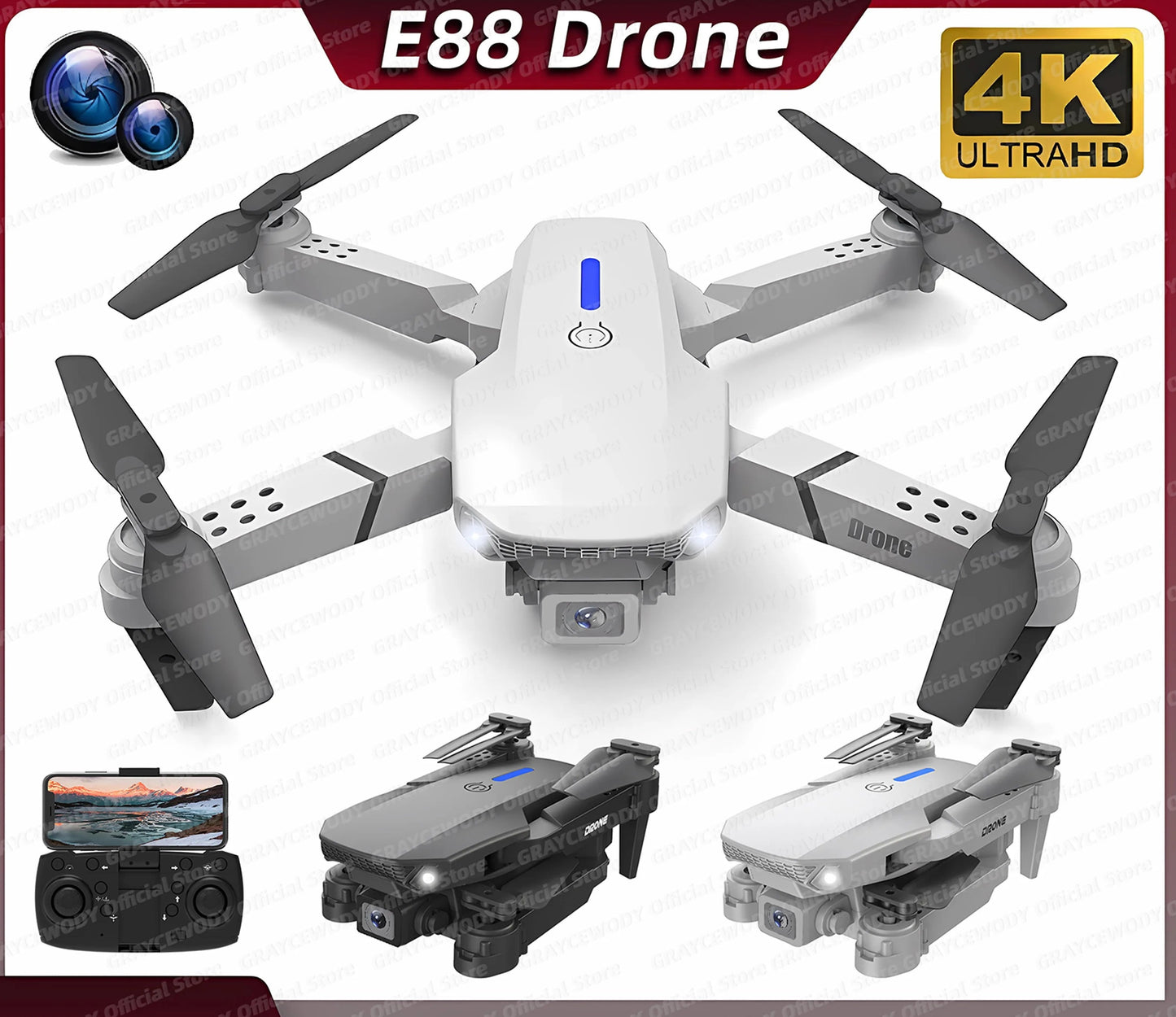 New E88Pro RC Drone - 4K