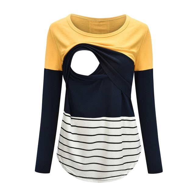 Long sleeve Striped Print t-shirt Maternity breastfeeding tops