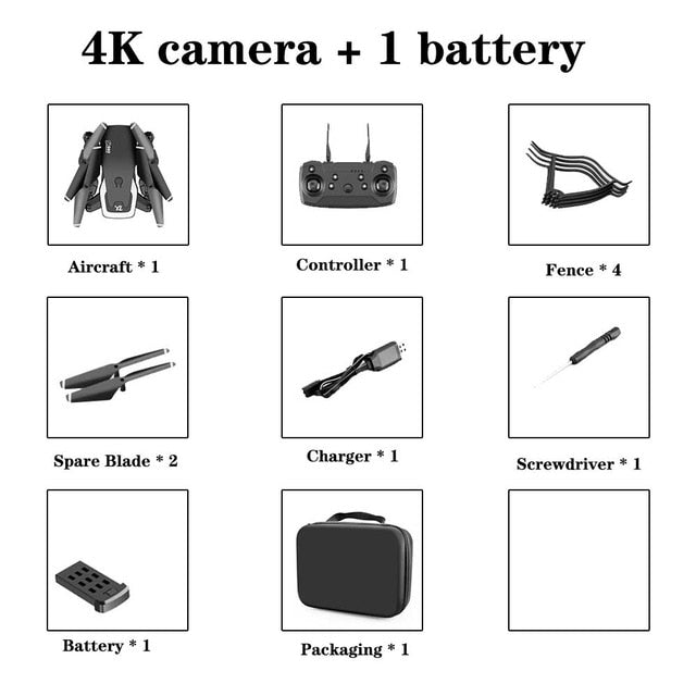 طائرة بدون طيار رباعية المراوح بدقة 4K HD وكاميرا بزاوية واسعة 1080 بكسل وواي فاي fpv وكاميرا مزدوجة 