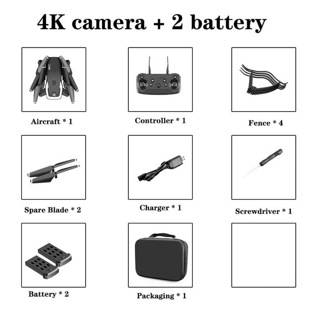 طائرة بدون طيار رباعية المراوح بدقة 4K HD وكاميرا بزاوية واسعة 1080 بكسل وواي فاي fpv وكاميرا مزدوجة 