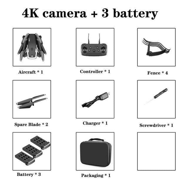 طائرة بدون طيار رباعية المراوح بدقة 4K HD وكاميرا بزاوية واسعة 1080 بكسل وواي فاي fpv وكاميرا مزدوجة 