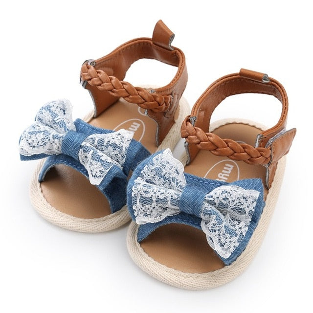 Soft Sole PU Baby girls Canvas bow First Walkers Shoes