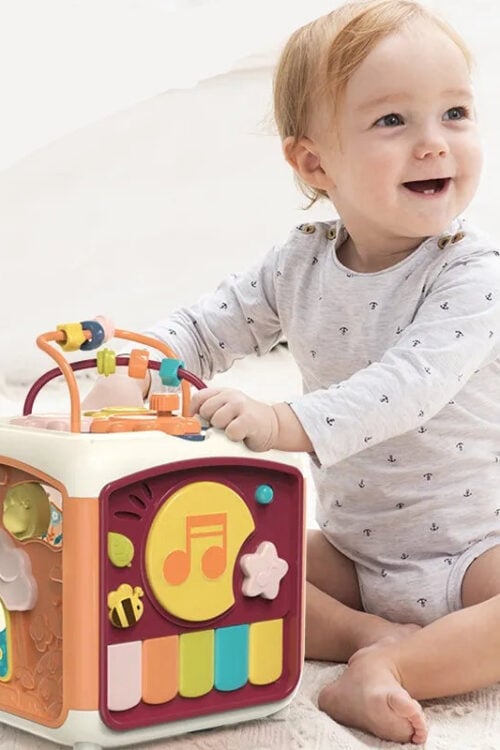 7-in-1 Baby Activity Cube – Shape Sorter, Bead Maze, Musical Learning Toy