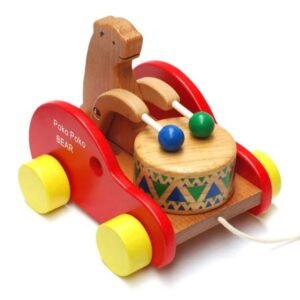 Drum Bear Wooden Pull Toy Wood Car Toddler Toys