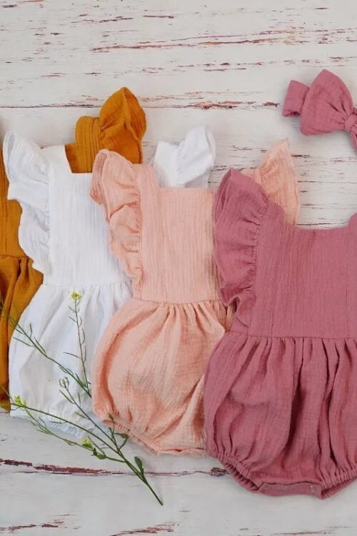 Organic Cotton Ruffle Romper & Headband – 3M, Dusty Pink