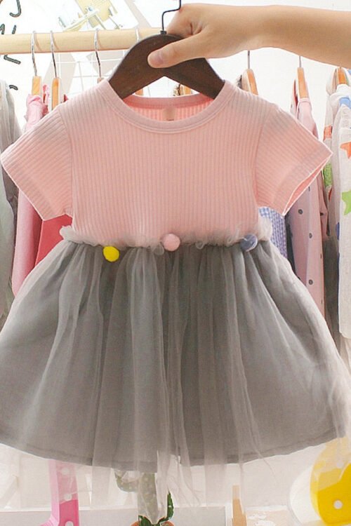 New Fashion Toddler Kids Baby Girls Patchwork Tulle Casual Clothes