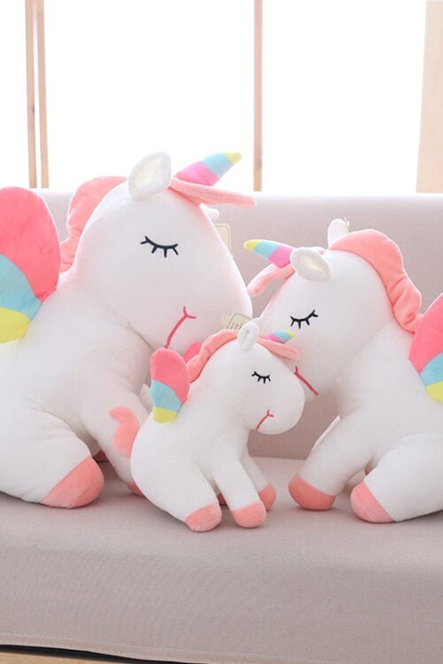 25cm 40cm 55cm lovely unicorn plush toy pink fly horse with rainbow wings