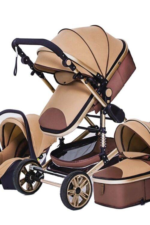 High Landscape 3-in-1 Baby Stroller with Pink Car Seat: Luxury Travel Pram