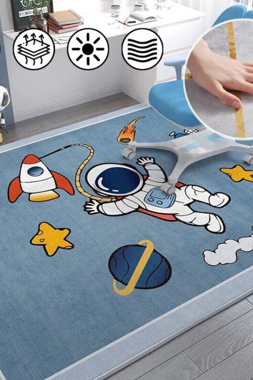 Cartoon Spaceman Rug – Non-Slip, Fashionable Mat for Kids’ Rooms