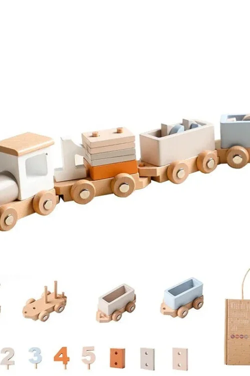 Montessori Wooden Train & Trolley – Educational Baby Birthday Toy