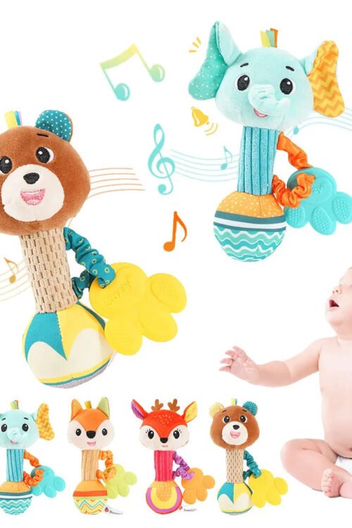 Soft Stuffed Animal Rattles – Sensory Baby Toy with Squeaker