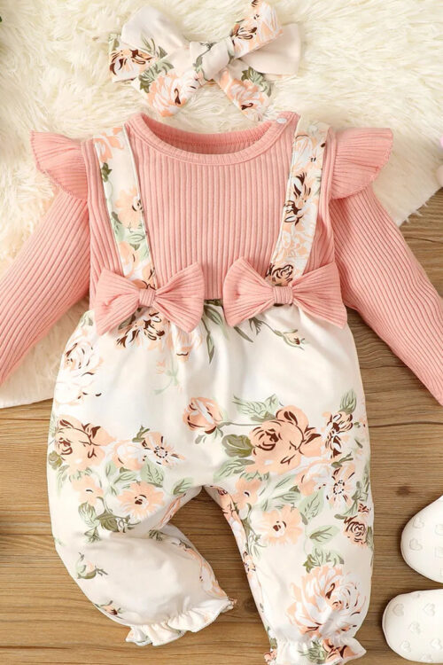 0-2Y Baby Girl Pink Shirt & Floral One-Piece Trousers