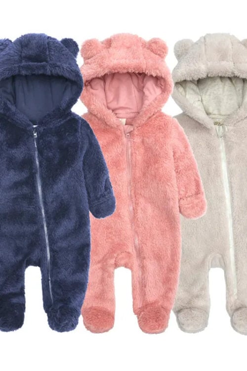 Cozy Bear-Themed Winter Jumpsuit for Newborns (0-12M)