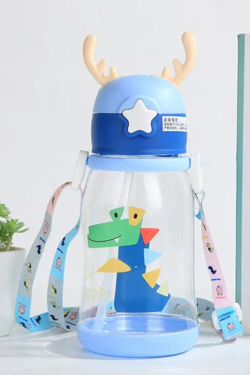 600ml Kids Antler Sippy Cup – Cartoon Design, Leakproof with Straw