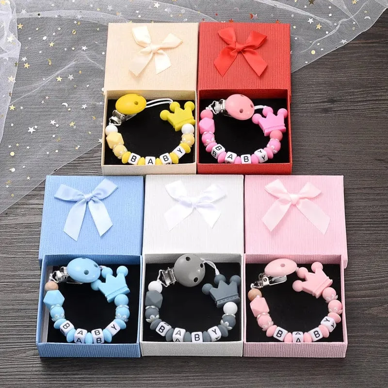 Personalized Baby Pacifier Clips with Name – Silicone Beaded Chain