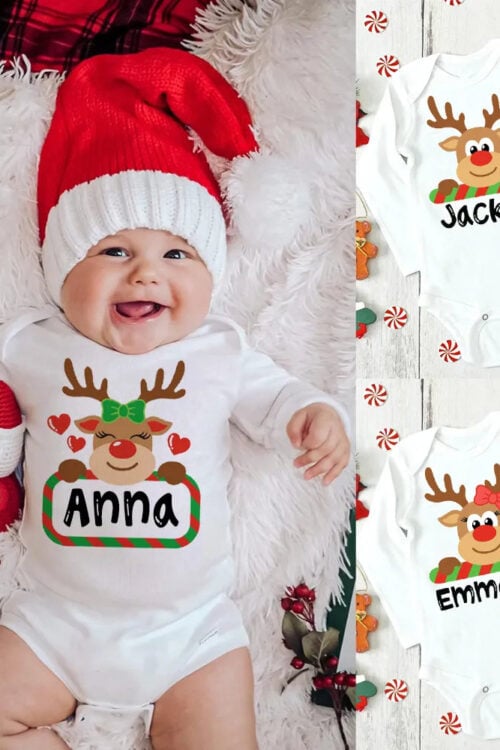 Custom Name Xmas Bodysuit: Deer Design for Newborns & Infants