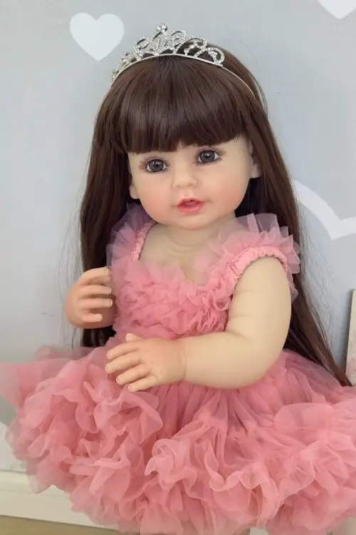 55CM Full Body Reborn Toddler Doll – Soft Silicone, Princess in Pink Dress