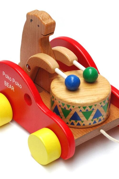 Drum Bear Wooden Pull Toy Wood Car Toddler Toys