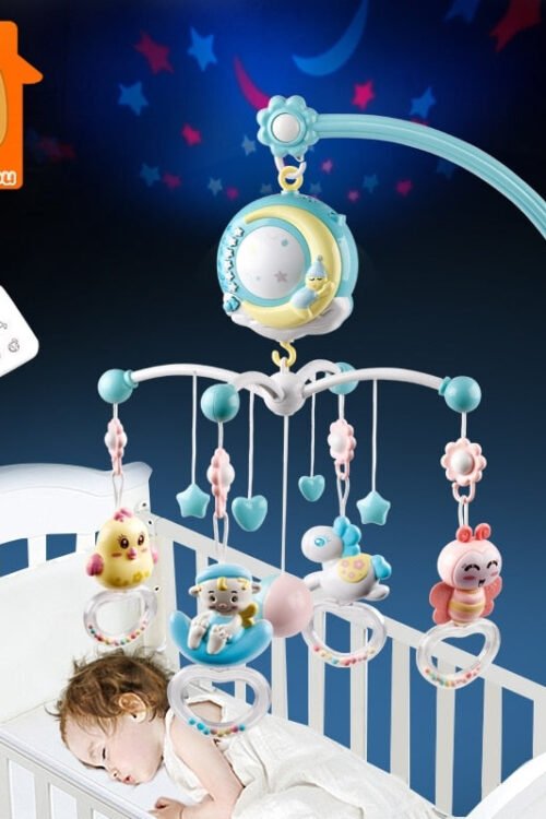 Baby Rattles Crib Mobiles Toy Holder & Rotating Crib Bed Bell With Music Box